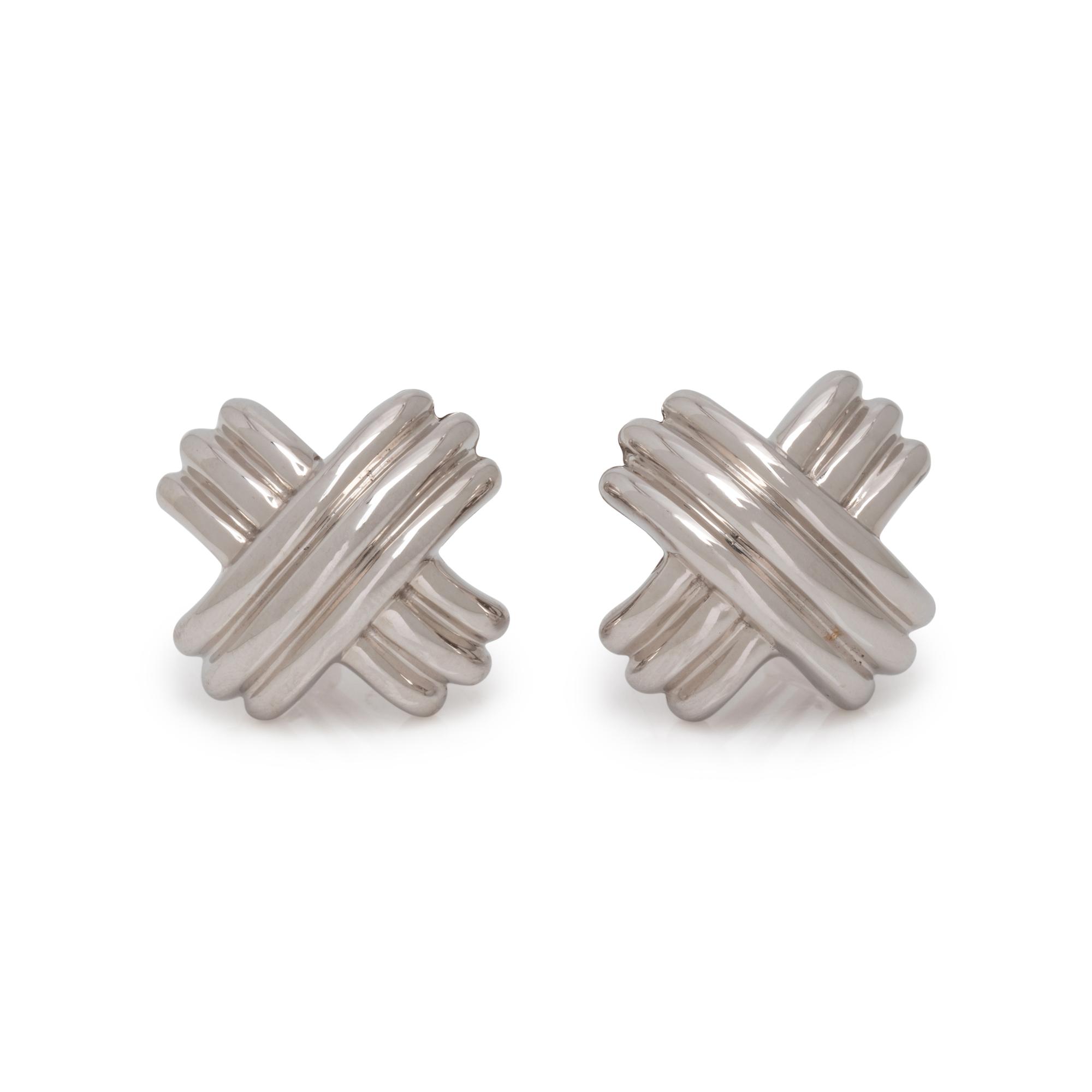 TIFFANY & CO., WHITE GOLD ‘X’ EARCLIPS
