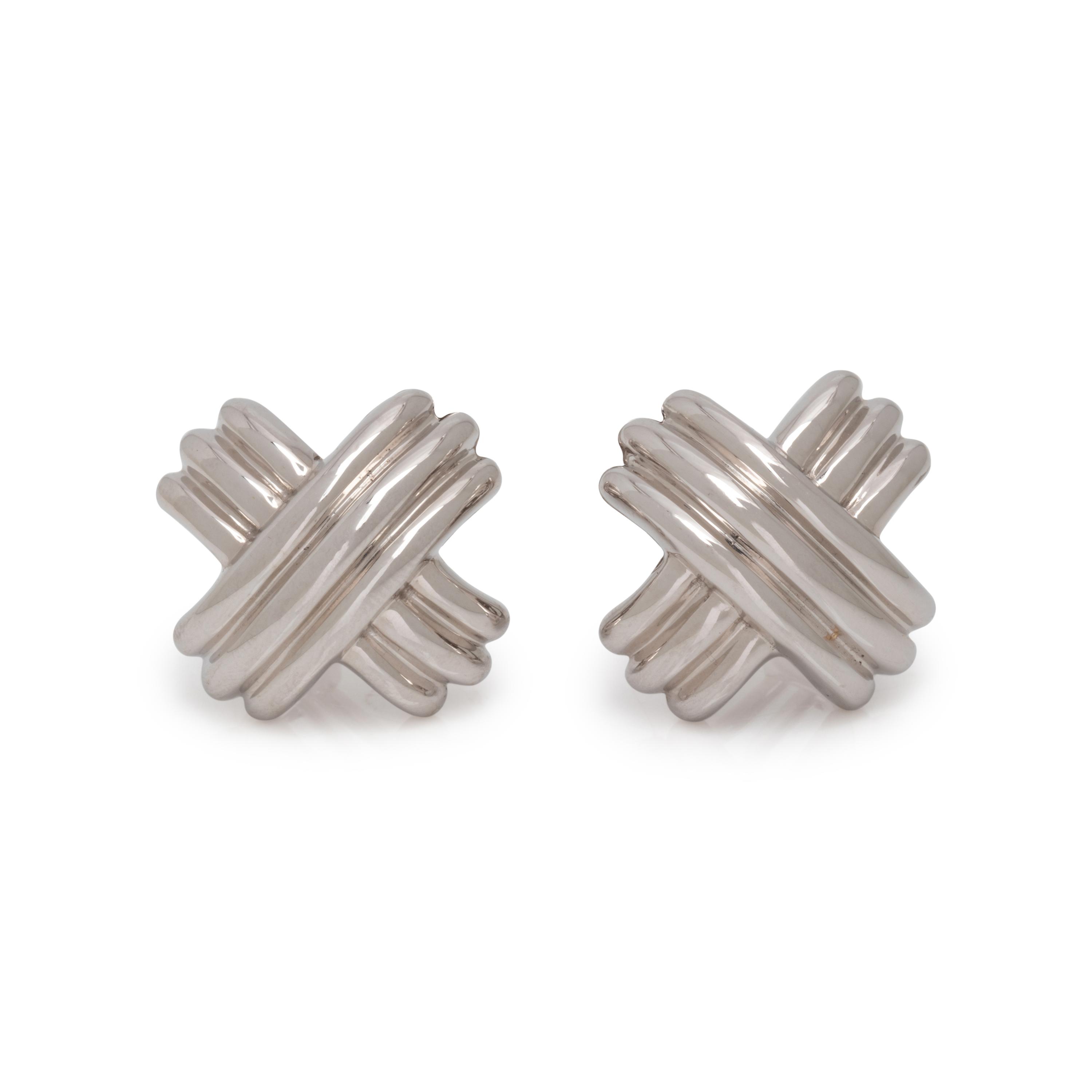TIFFANY & CO., WHITE GOLD ‘X’ EARCLIPS