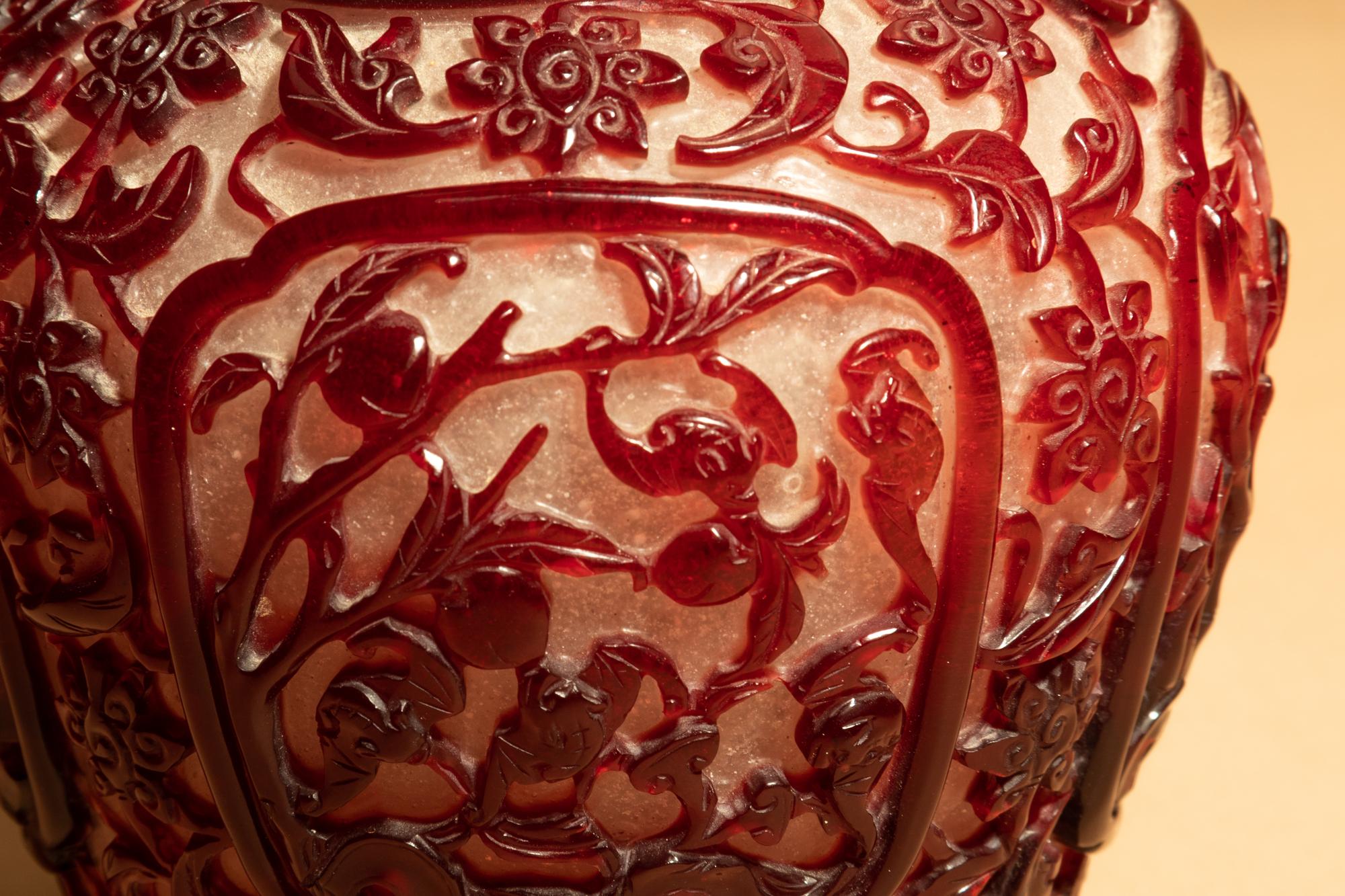 A Ruby-Red Overlay Peking Glass Bottle Vase