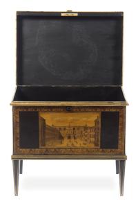An English Tole Document Box Height overall 21 3/4 x width 23 1/2 x depth 16 inches.