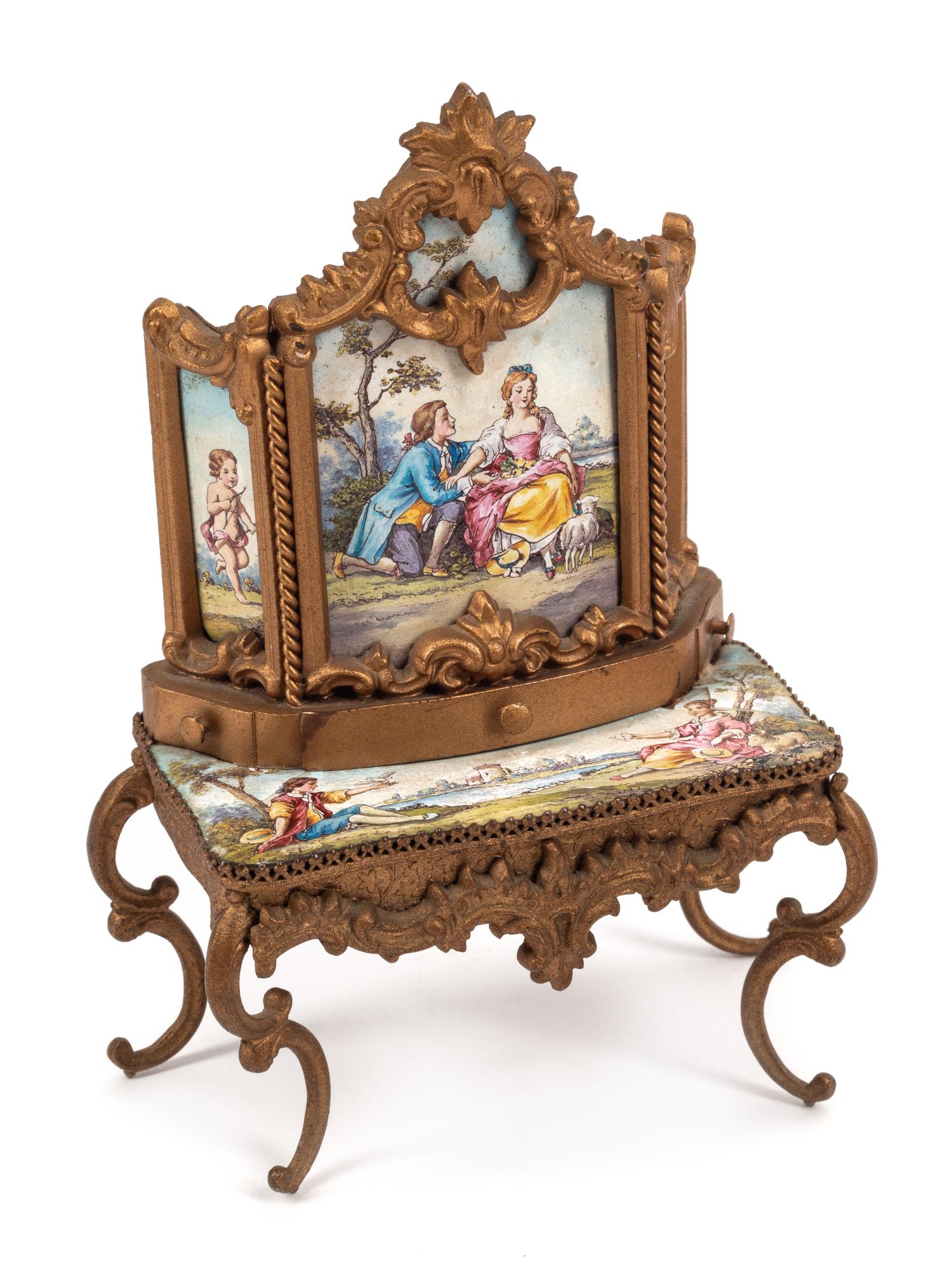 An Austrian Seven-Piece Suite of Enameled and Gilt Metal Miniature Furniture