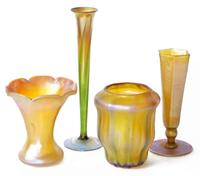 Four gold favrile glass vases tiffany, new york, ny, first quarter 20th century