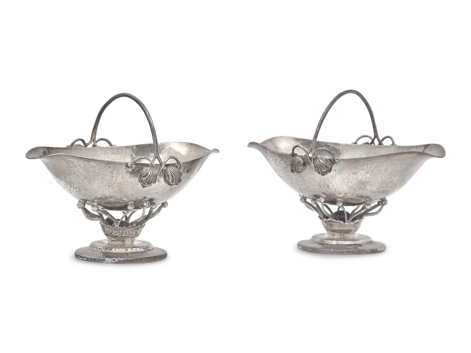 A Pair of Arts & Crafts Hand-Hammered Sterling Silver Foliate Sugar Baskets, Black, Starr & Frost - Gorham, New York, NY (active 1929-1960), Circa 1930