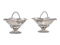 A Pair of Arts & Crafts Hand-Hammered Sterling Silver Foliate Sugar Baskets, Black, Starr & Frost - Gorham, New York, NY (active 1929-1960), Circa 1930