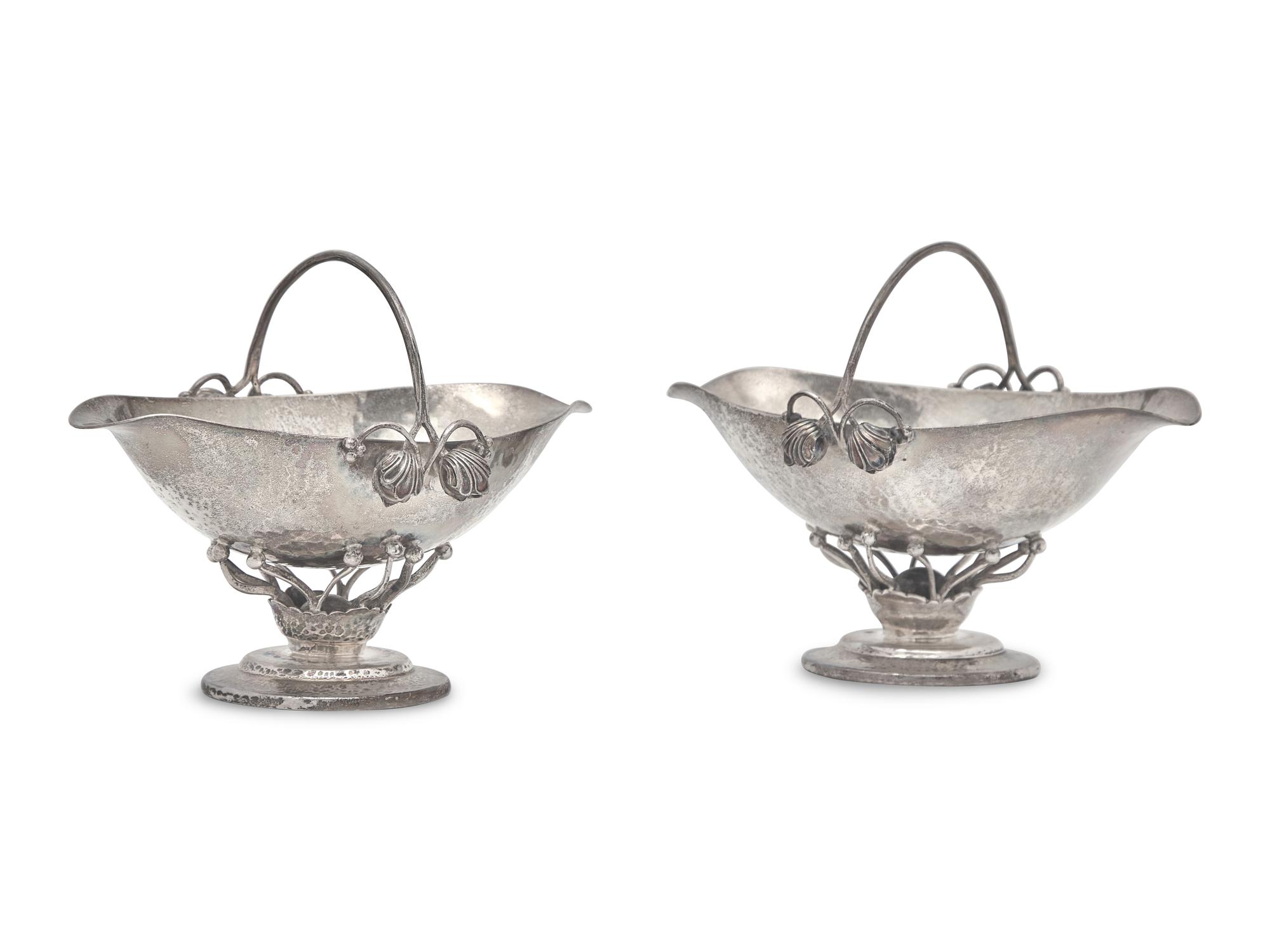 A Pair of Arts & Crafts Hand-Hammered Sterling Silver Foliate Sugar Baskets, Black, Starr & Frost - Gorham, New York, NY (active 1929-1960), Circa 1930