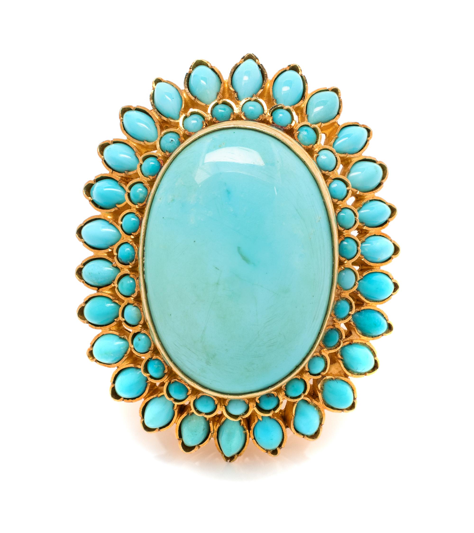 An 18 Karat Yellow Gold and Turquoise Ring, 17.40 dwts.