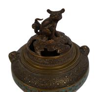 A Japanese Bronze and Cloisonné Enamel Tripod Incense Burner
