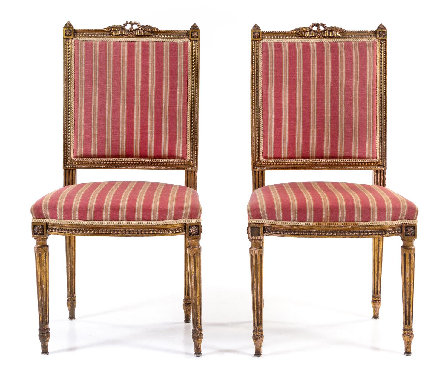 A Pair of Louis XVI Style Giltwood Side Chairs Height 38 inches. — 19TH CENTURY