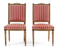 A Pair of Louis XVI Style Giltwood Side Chairs Height 38 inches. — 19TH CENTURY