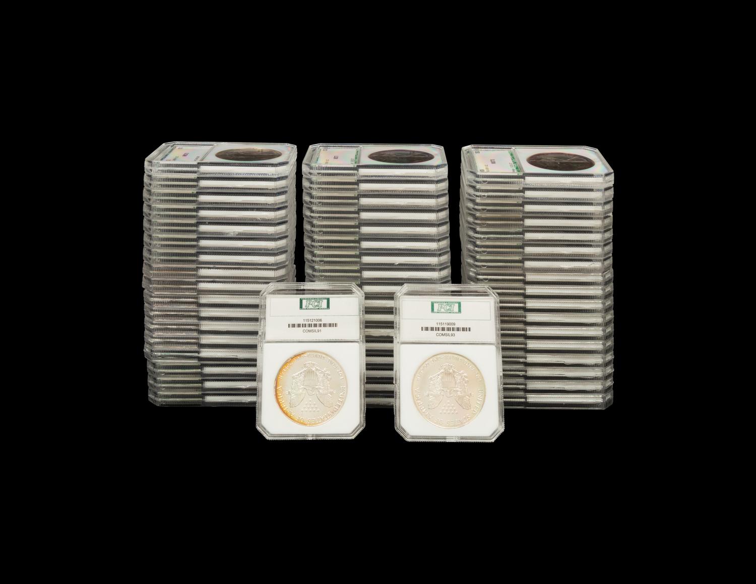 A Collection of Fifty-Three Silver Eagle $1 Coins