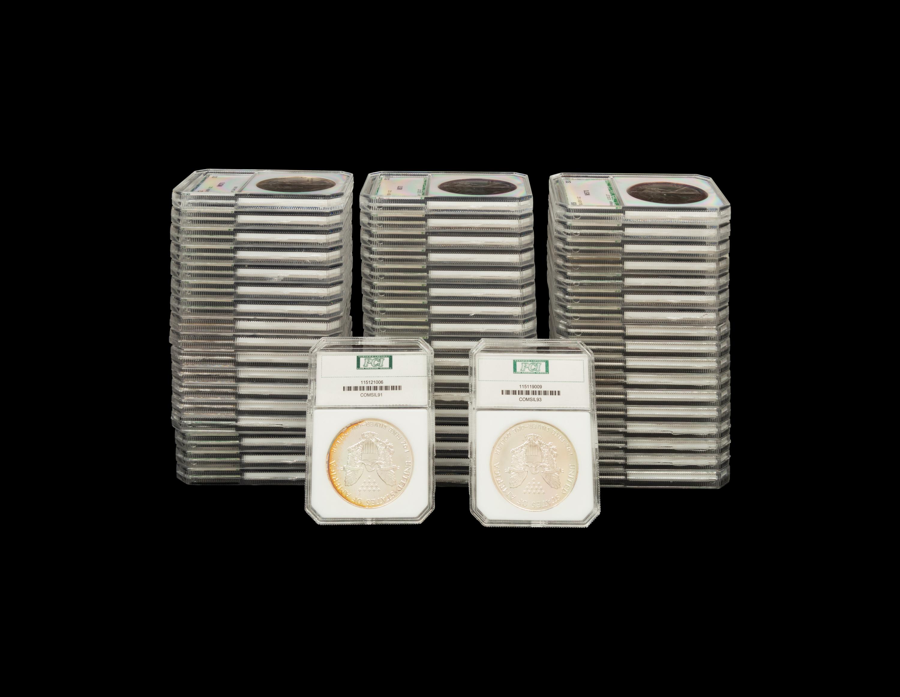 A Collection of Fifty-Three Silver Eagle $1 Coins