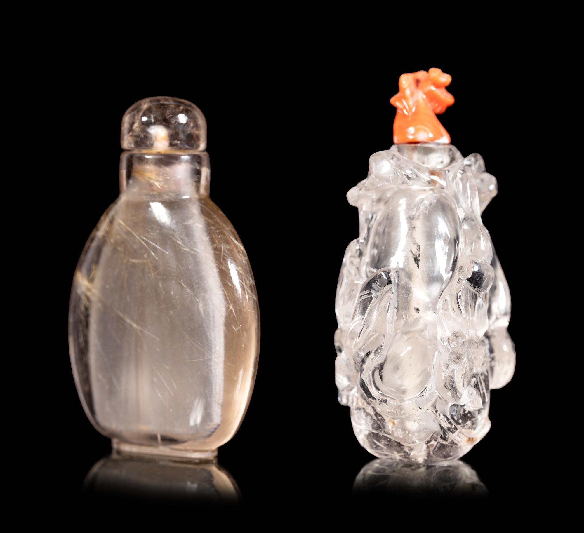 Two Carved Quartz Snuff Bottles