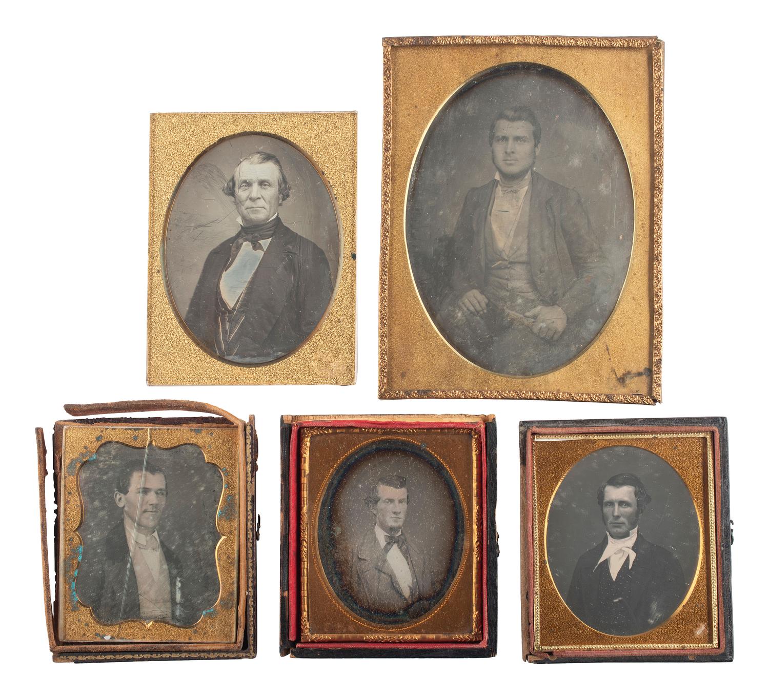 [EARLY PHOTOGRAPHY]. A group of 11 daguerreotypes of men of varying ages, highlighted by sixth plate daguerreotype housed in Rare Daguerreian Gallery Union case.