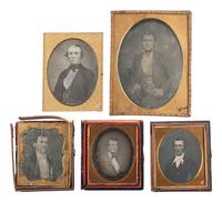 [EARLY PHOTOGRAPHY]. A group of 11 daguerreotypes of men of varying ages, highlighted by sixth plate daguerreotype housed in Rare Daguerreian Gallery Union case.