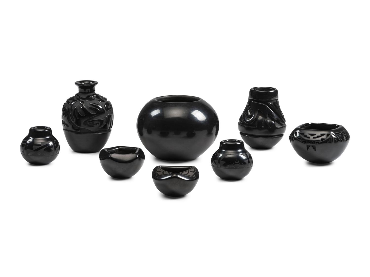 Santa Clara Carved and Painted Pottery Jars