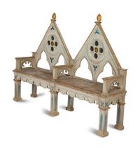 A Neo-Gothic Trompe l'oeil Painted and Parcel Gilt Hall Bench
