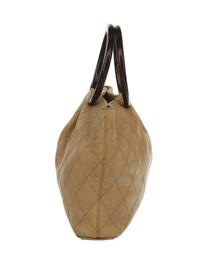 Chanel Wood Handle Tote in Quilted Tan Lambskin