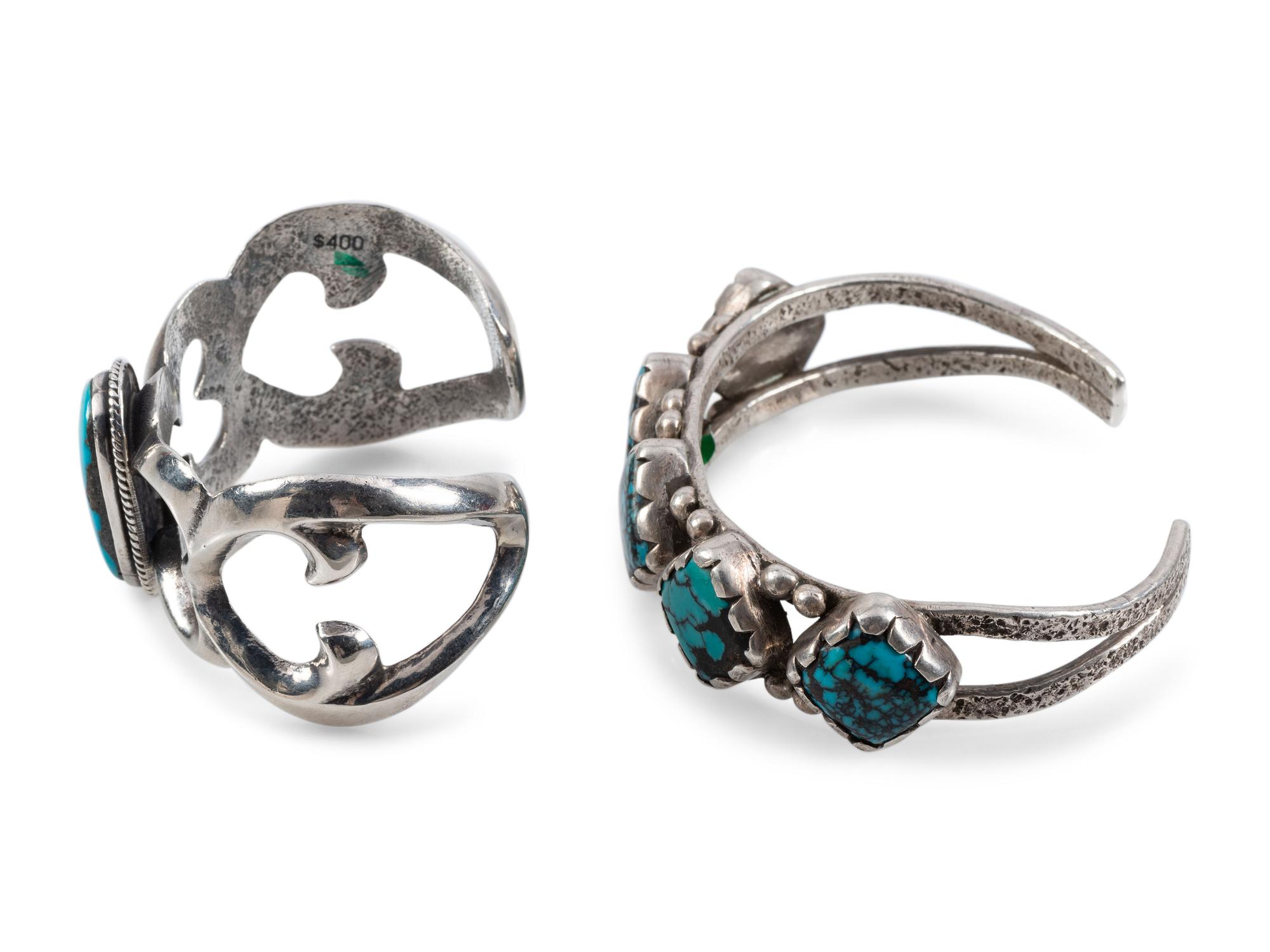 Pair of Navajo Silver and Turquoise Cuff Bracelets