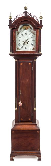 A Federal Mahogany Tall Case Clock Height 98 1/2 x width 20 x depth 10 inches. — WORKS BY AARON WILLARD, BOSTON, MASSACHUSETTS, CIRCA 1790