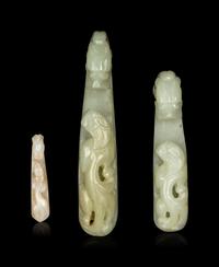 Three Chinese Jade Belt Hooks, Daigous