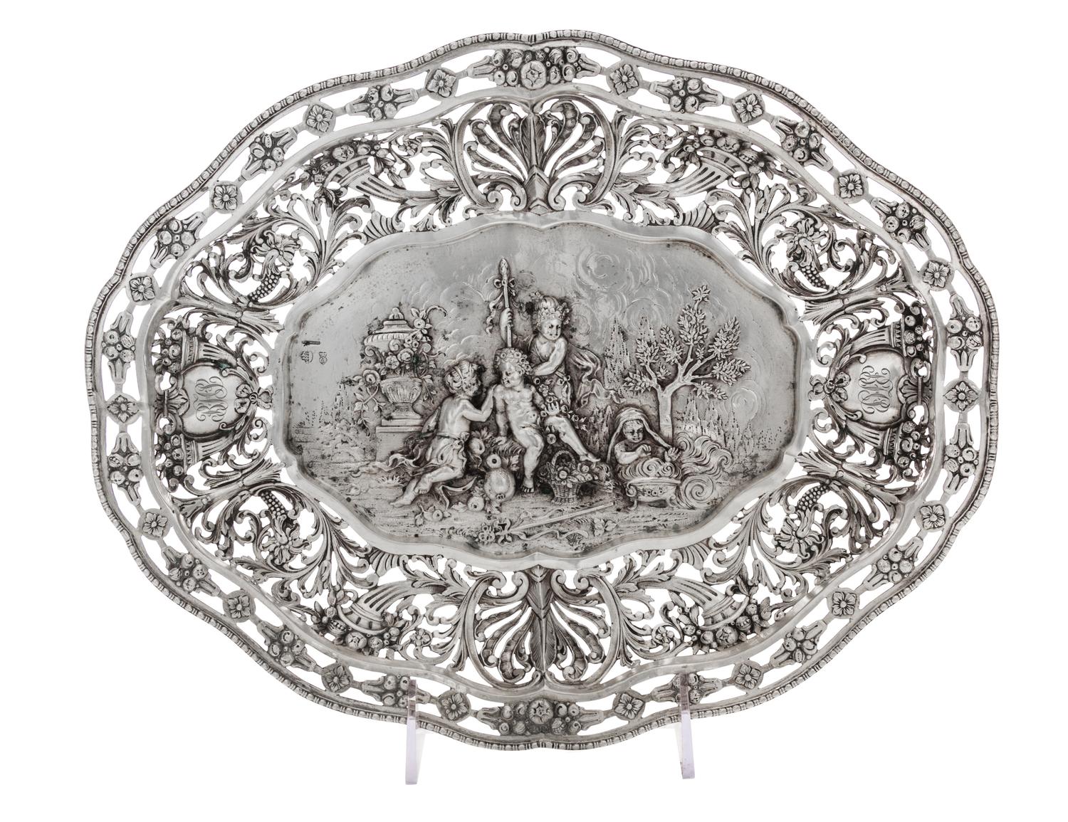 A German Hanau Silver Bowl, George Roth & Co., Circa 1900, of oval form with figural and pierced foliate decoration.