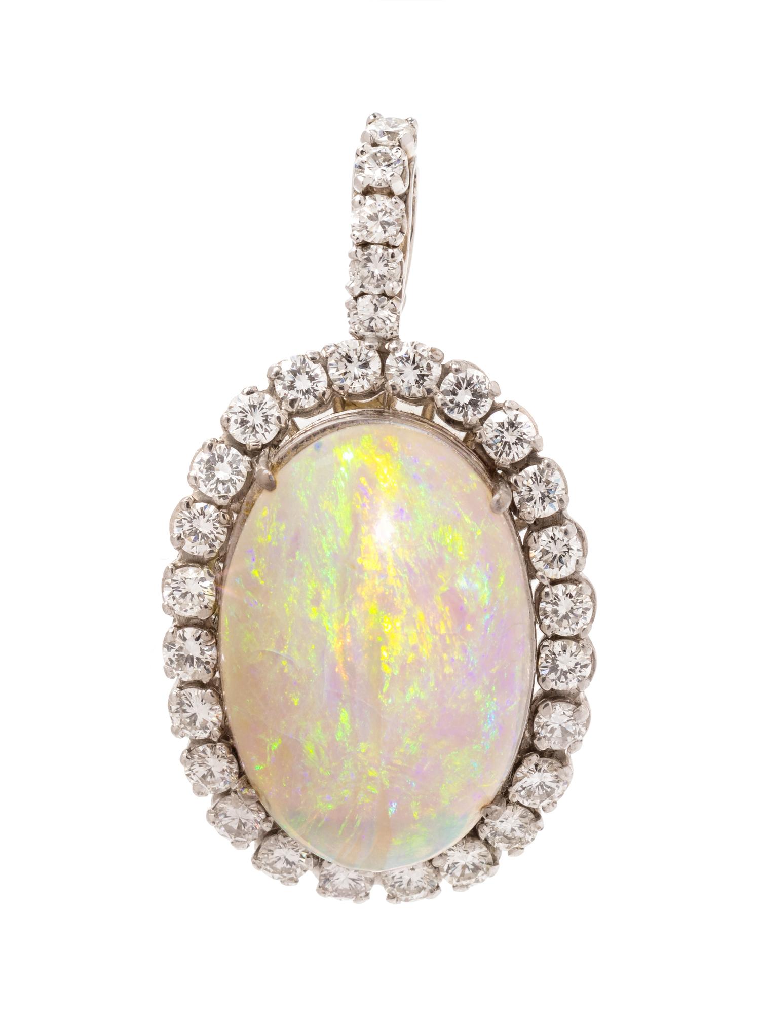 A White Gold, Opal and Diamond Pendant/Brooch,