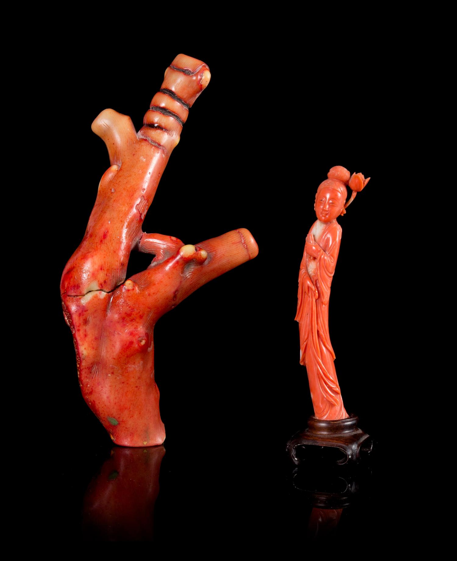 Two Coral Carvings Height of taller 6 1/2 inches.