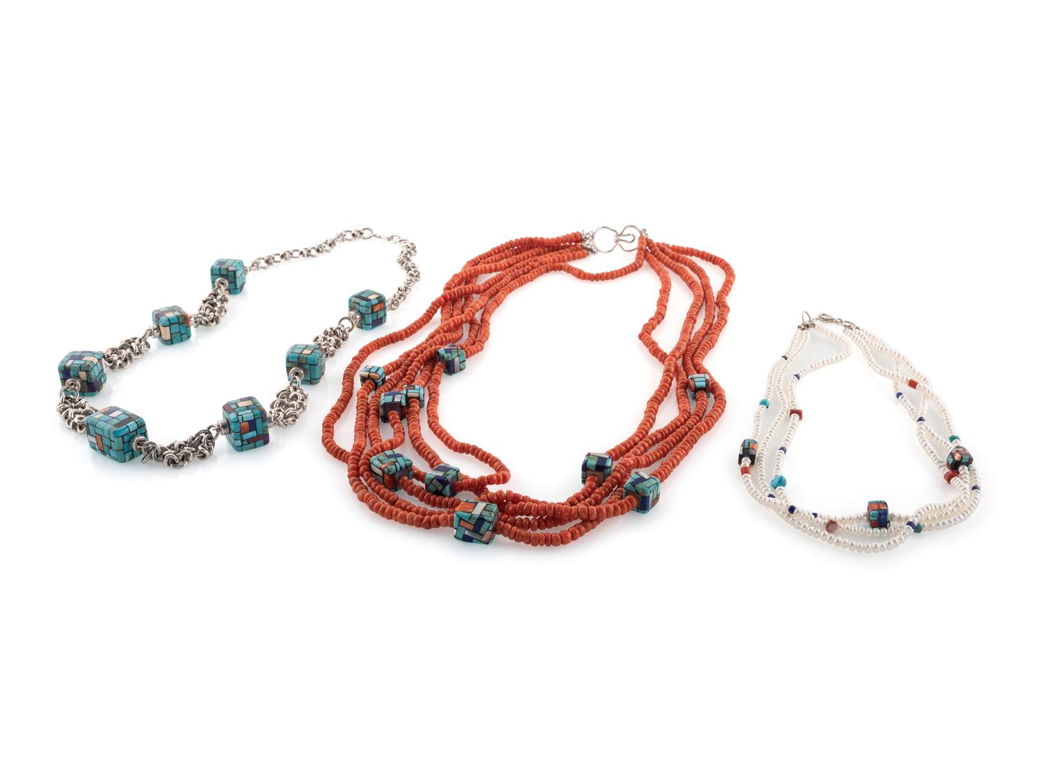 Reano Family Kewa Multi-strand Necklaces, with Mosaic Inlay Beads
