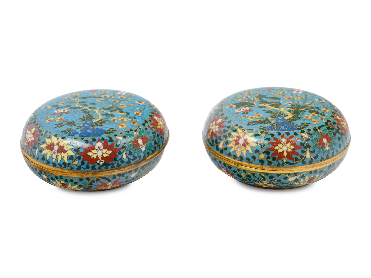 A Pair of Chinese Export Cloisonné Enamel Covered Boxes
