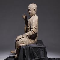A Large Chinese Carved Wood Seated Figure of Luohan, Ming Dynasty 明 木雕大羅漢像