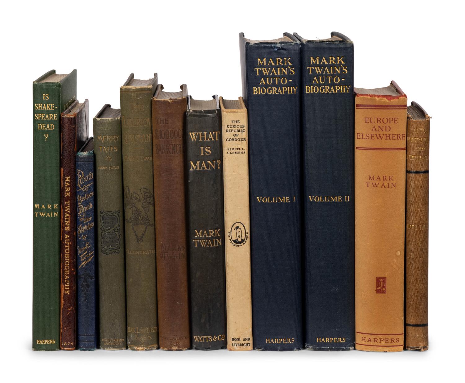 CLEMENS, Samuel ("Mark Twain") (1835-1910). A group of 11 works, including: