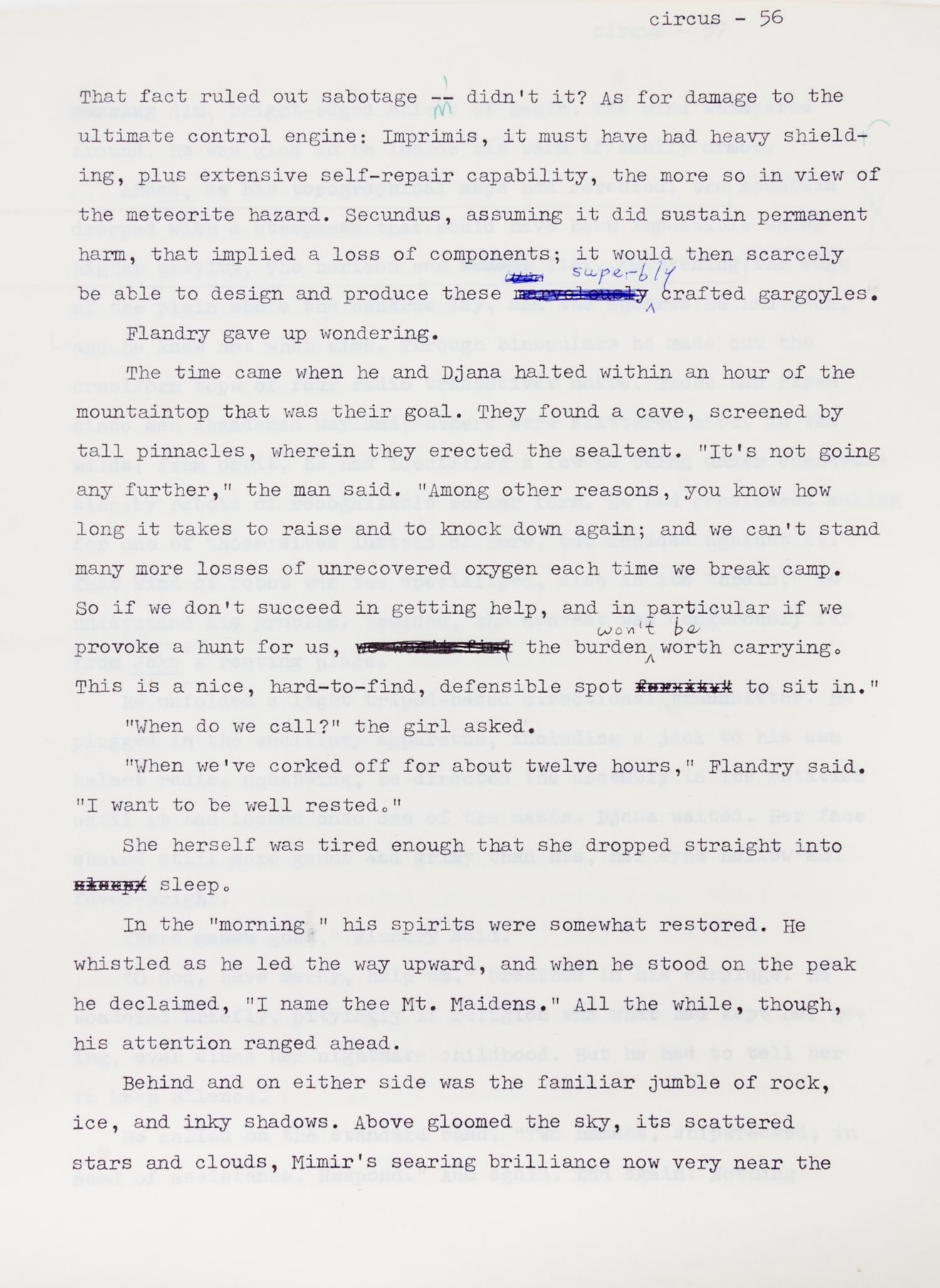 ANDERSON, POUL. Circus of Hells, 1971. Typescript, 216 pp. proof copy with mss annotations