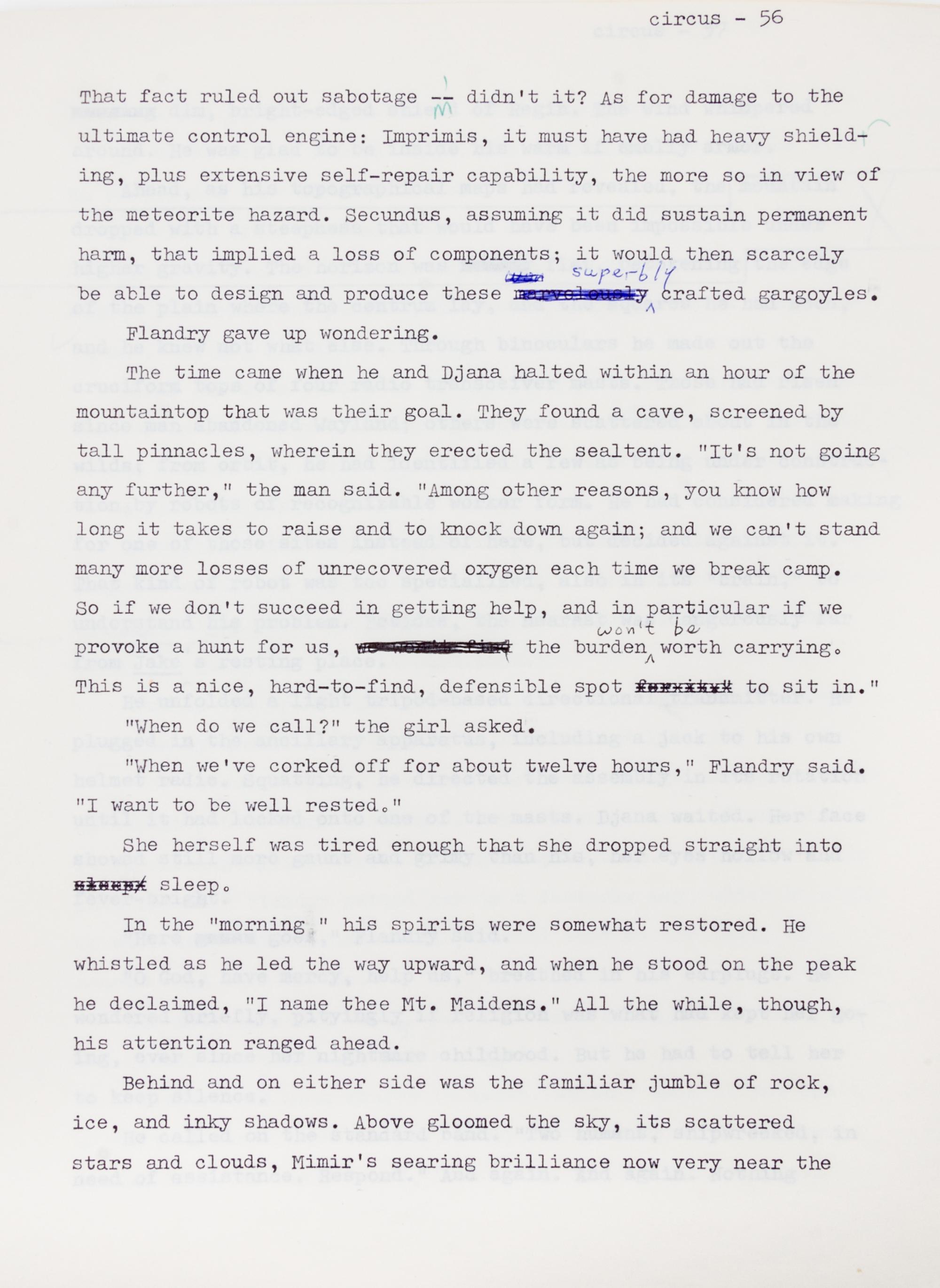 ANDERSON, POUL. Circus of Hells, 1971. Typescript, 216 pp. proof copy with mss annotations