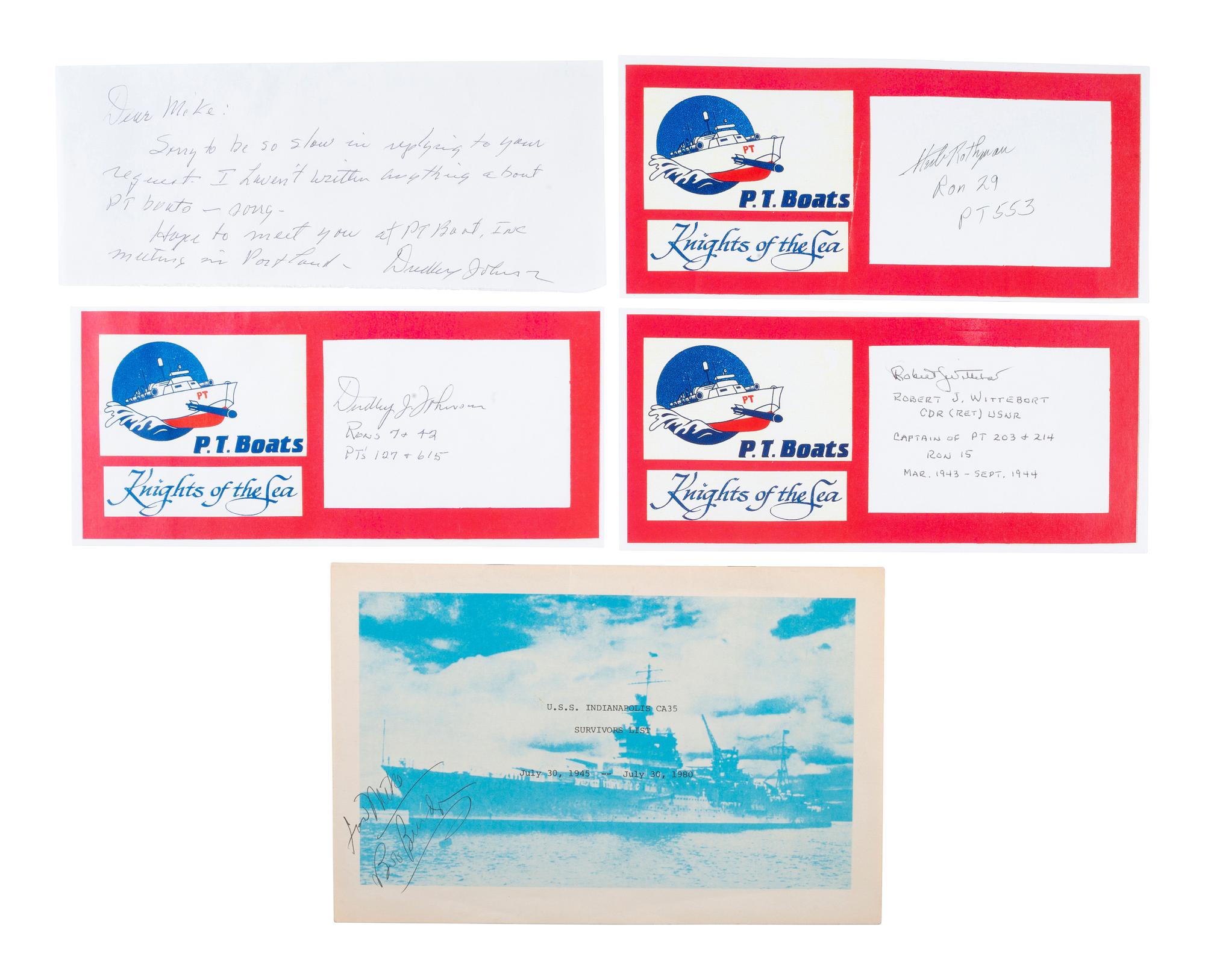 [WWII - NAVY]. 70+ signatures of submariners, PT Boat captains, & anti-U-Boat sailors.