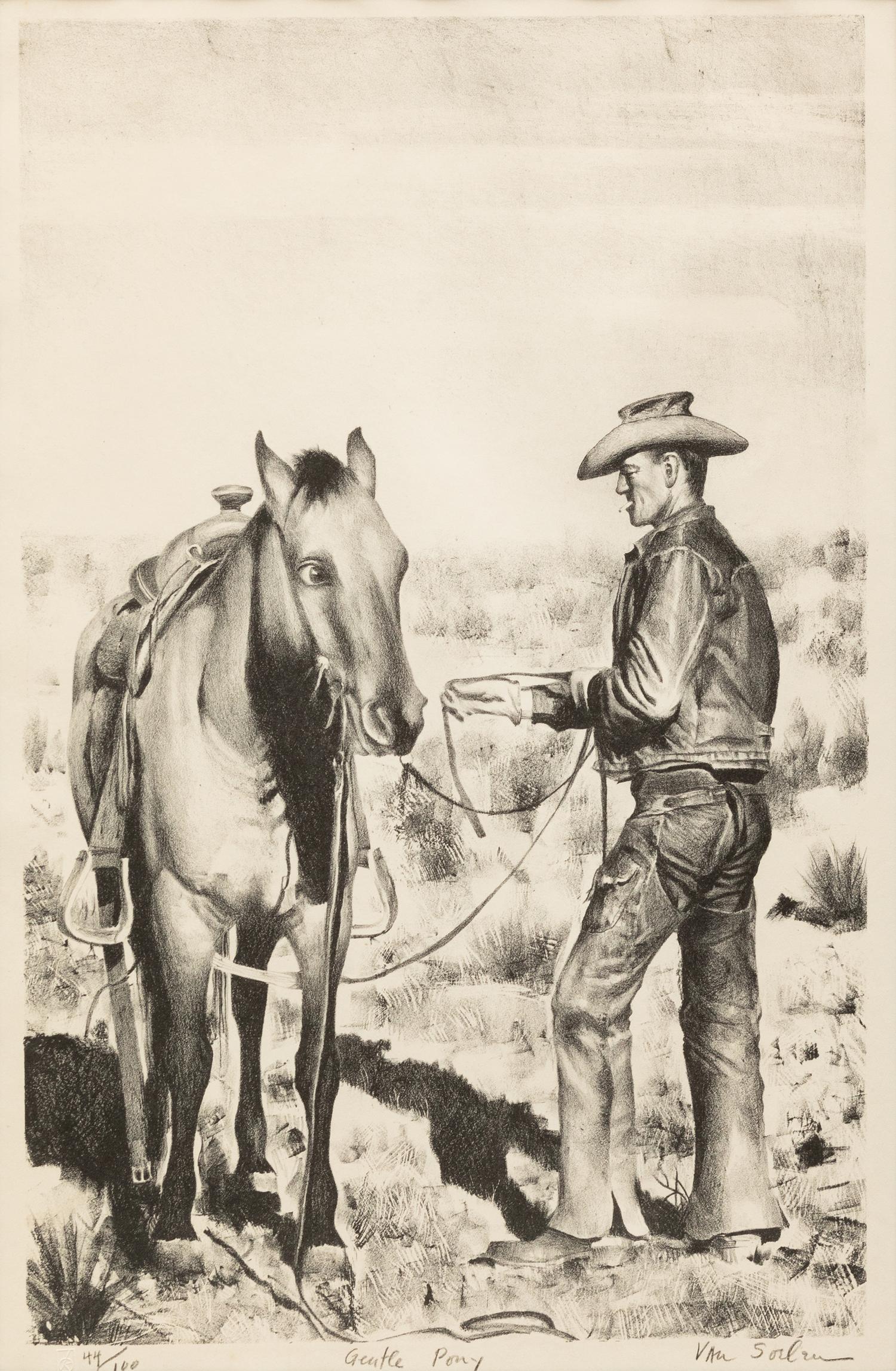 Chuckwagons and Cowboys , Complete Portfolio of 18 Works: Gentle Pony; Spring Work; The Rope Corral; Shipping; New Slippers; Noon On Demand; The Green Bronc; Cow Country; After Supper; Beans for Supper; Spring Branding; Working the Wagon; Morning; Water Tank; The Cook; Flanking Team; Bridling the Buckskin; The Wrangler