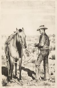 Chuckwagons and Cowboys , Complete Portfolio of 18 Works: Gentle Pony; Spring Work; The Rope Corral; Shipping; New Slippers; Noon On Demand; The Green Bronc; Cow Country; After Supper; Beans for Supper; Spring Branding; Working the Wagon; Morning; Water Tank; The Cook; Flanking Team; Bridling the Buckskin; The Wrangler