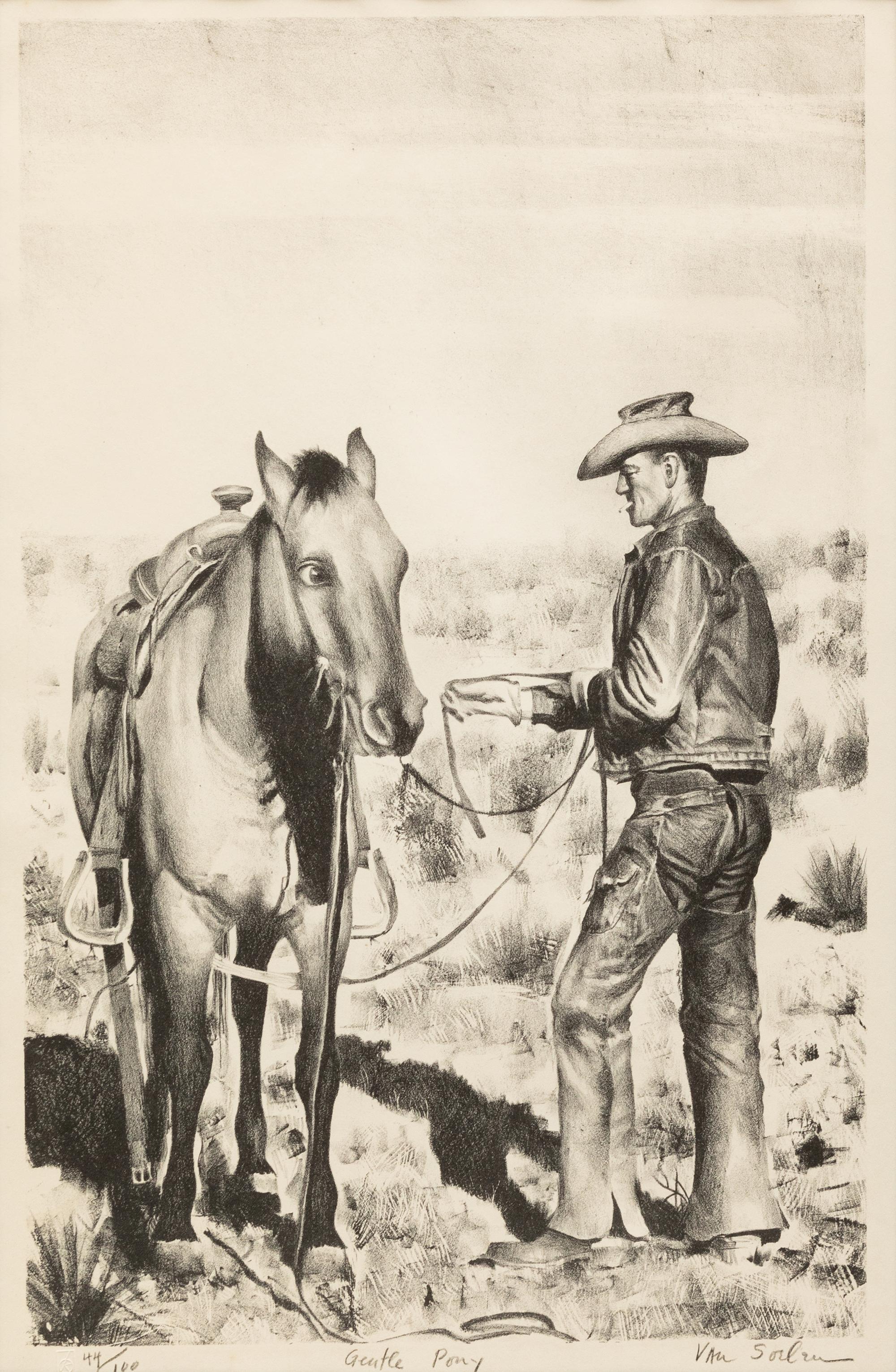 Chuckwagons and Cowboys , Complete Portfolio of 18 Works: Gentle Pony; Spring Work; The Rope Corral; Shipping; New Slippers; Noon On Demand; The Green Bronc; Cow Country; After Supper; Beans for Supper; Spring Branding; Working the Wagon; Morning; Water Tank; The Cook; Flanking Team; Bridling the Buckskin; The Wrangler