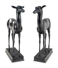 A Pair of Italian Bronze Figures of Pompeiian Fallow Deer After the Antique