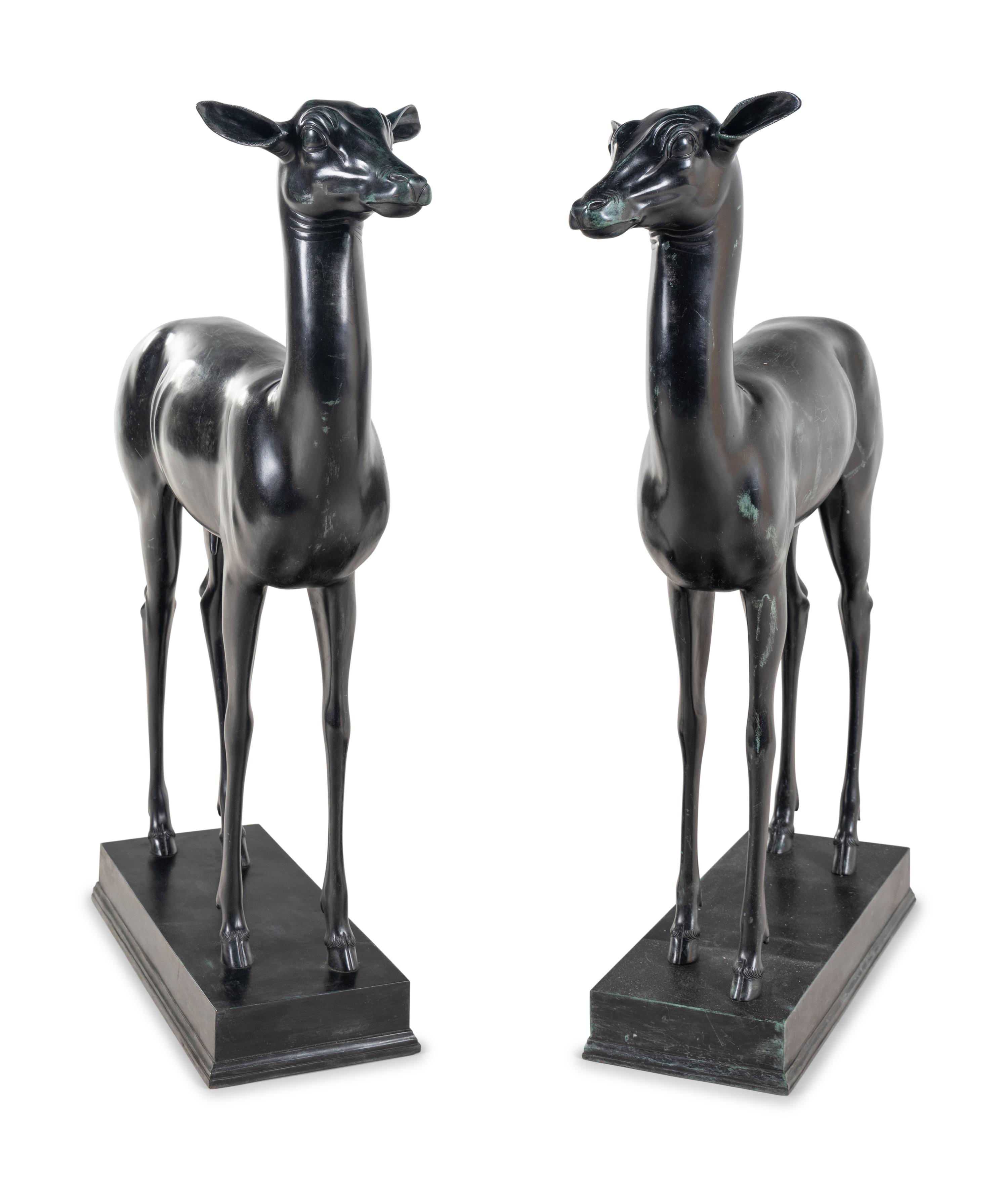 A Pair of Italian Bronze Figures of Pompeiian Fallow Deer After the Antique