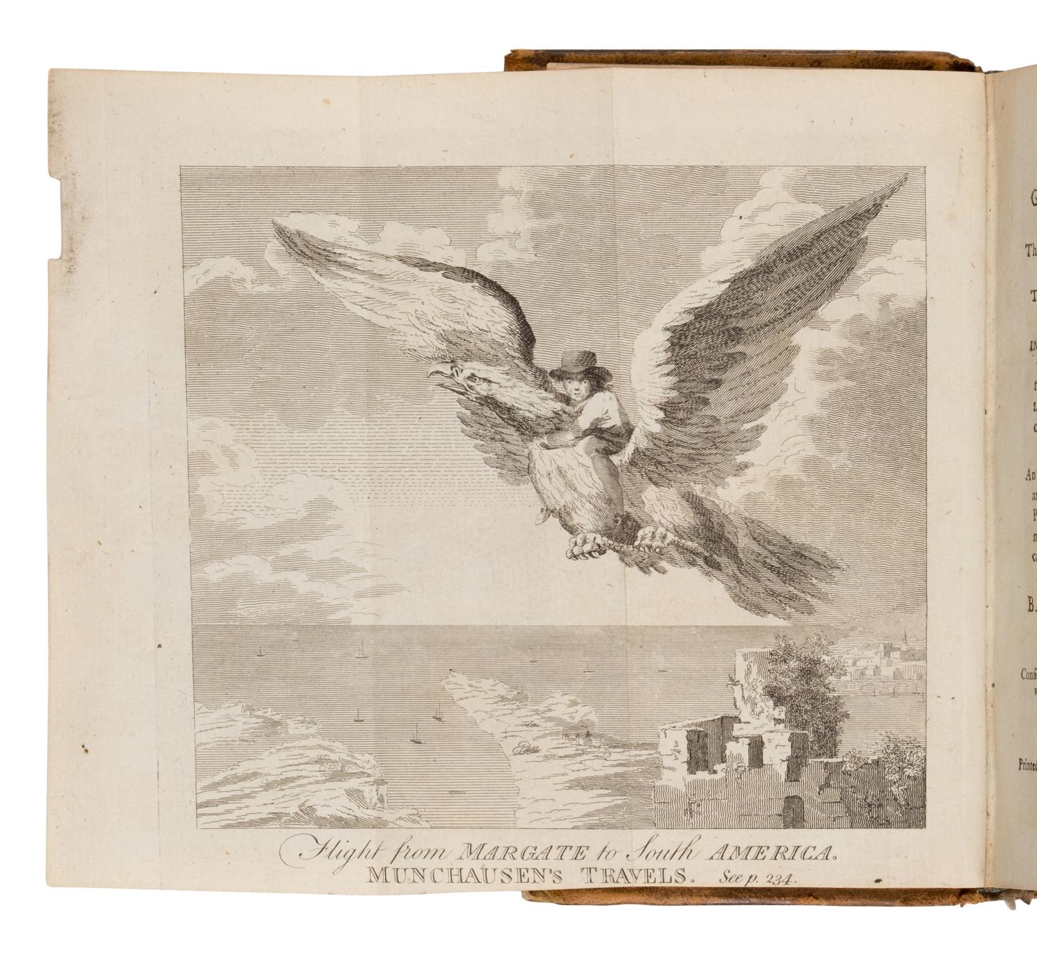 Raspe, Rudolph Erich ("Baron Munchausen") (1737-1794). Gulliver revived : or, The Vice of Lying properly exposed; containing singular travels, campaigns, voyages, and adventures... London: G. Kearsley, 1789.
