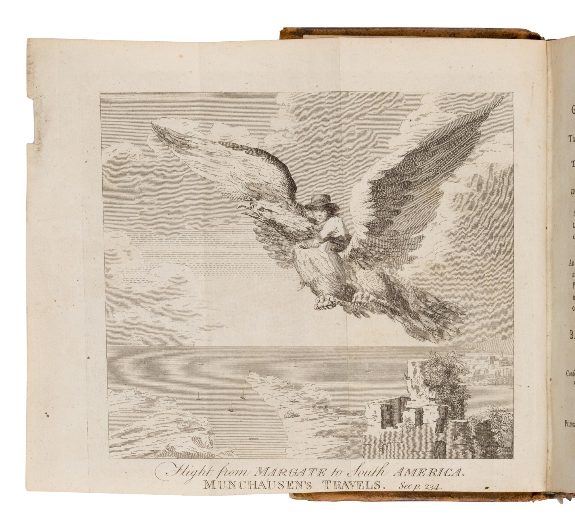 Raspe, Rudolph Erich ("Baron Munchausen") (1737-1794). Gulliver revived : or, The Vice of Lying properly exposed; containing singular travels, campaigns, voyages, and adventures... London: G. Kearsley, 1789.