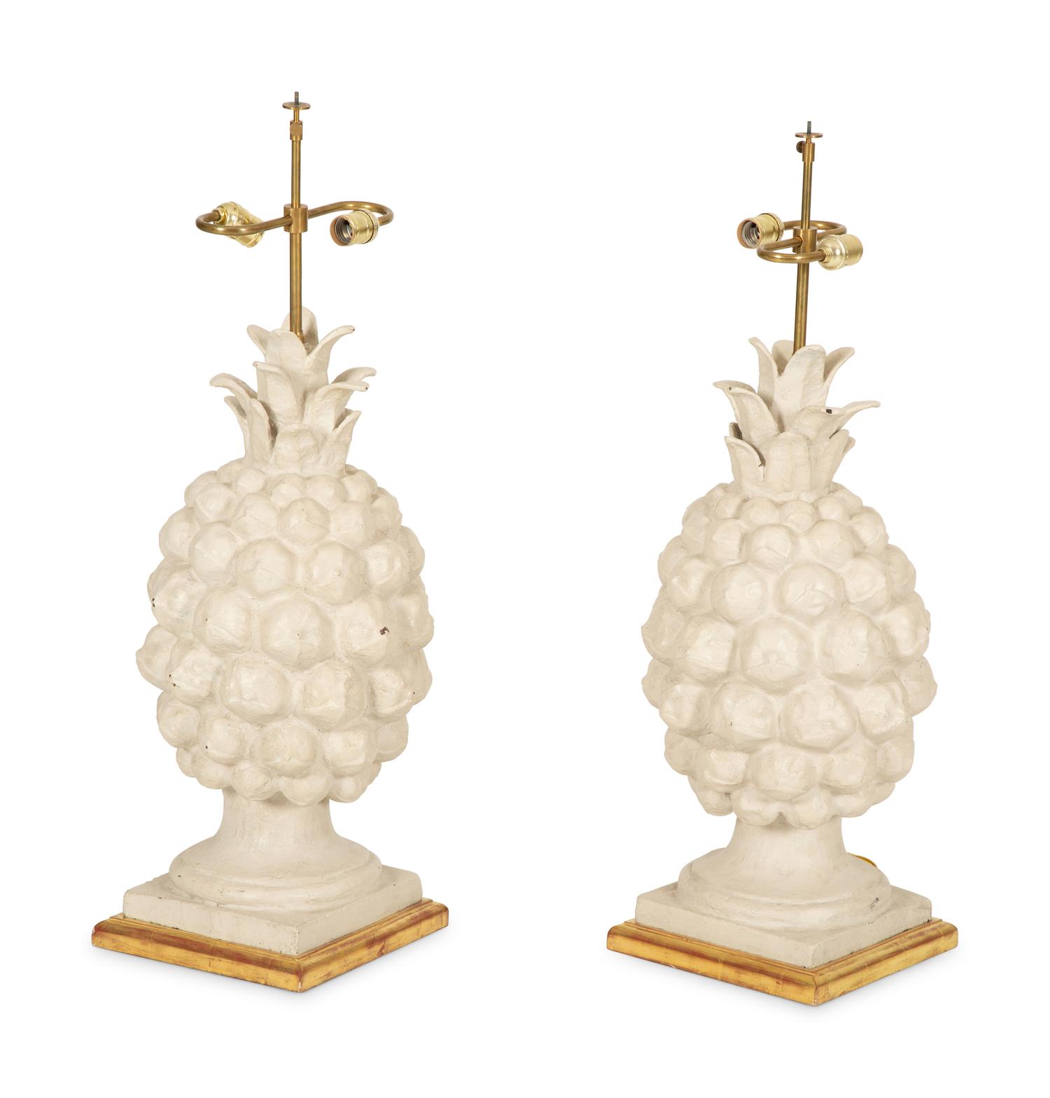 A Pair of White Painted Metal Pineapple-form Table Lamps