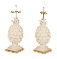A Pair of White Painted Metal Pineapple-form Table Lamps