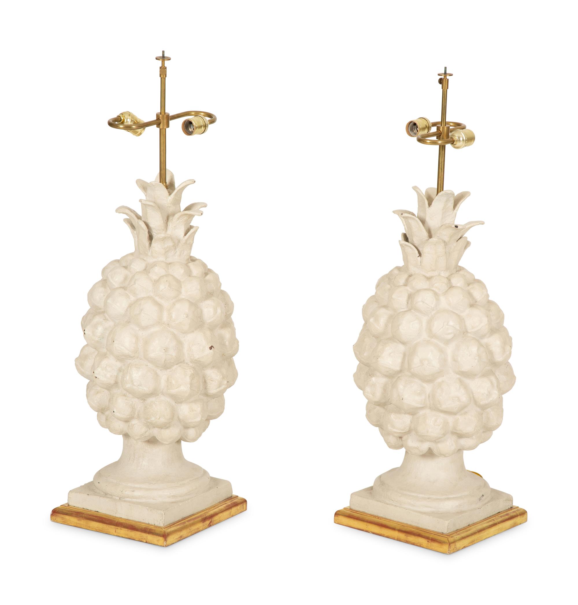 A Pair of White Painted Metal Pineapple-form Table Lamps