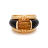 YELLOW GOLD, CITRINE AND ONYX RING