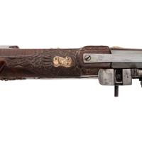 Contemporary Wheellock Rifle with Death Motifs by John B. Derrick (American, b.1936)