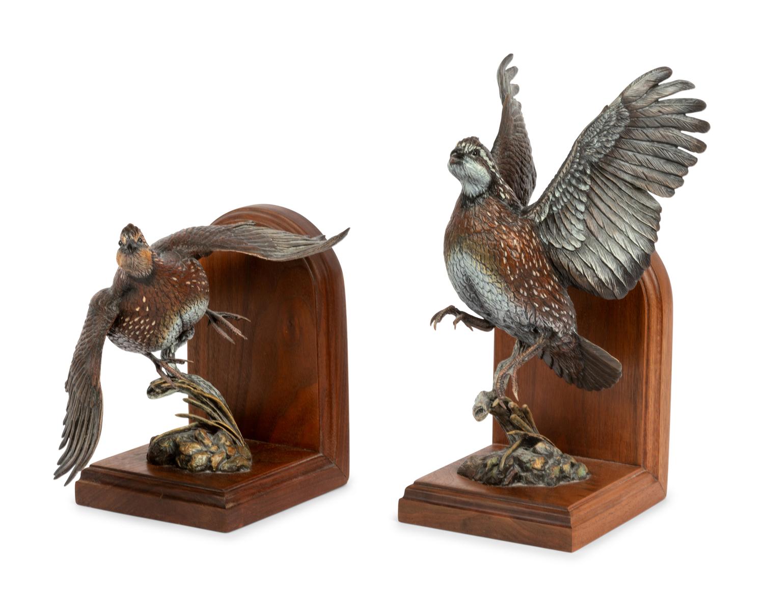 Quail , editions 59/250 and 50/250, mounted as bookends