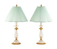 A Pair of Continental Gilt Bronze Mounted Rock Crystal Table Lamps