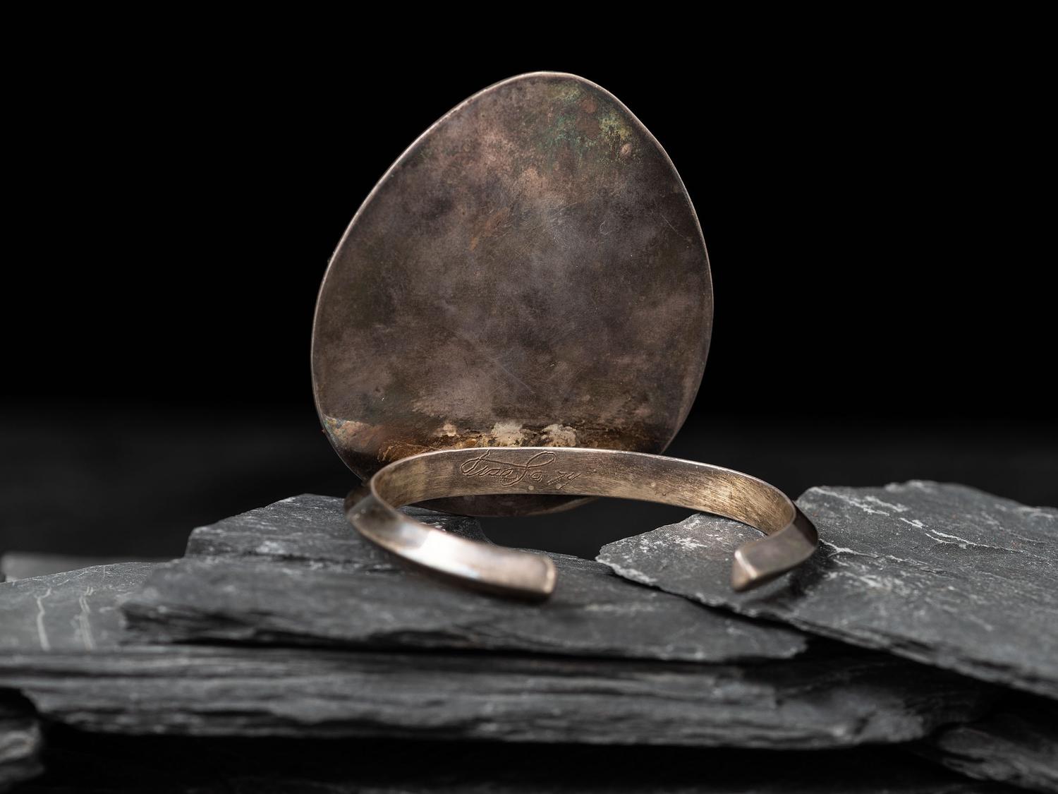 Silver and Lander Blue Turquoise Shadow Box Cuff Bracelet, 1974