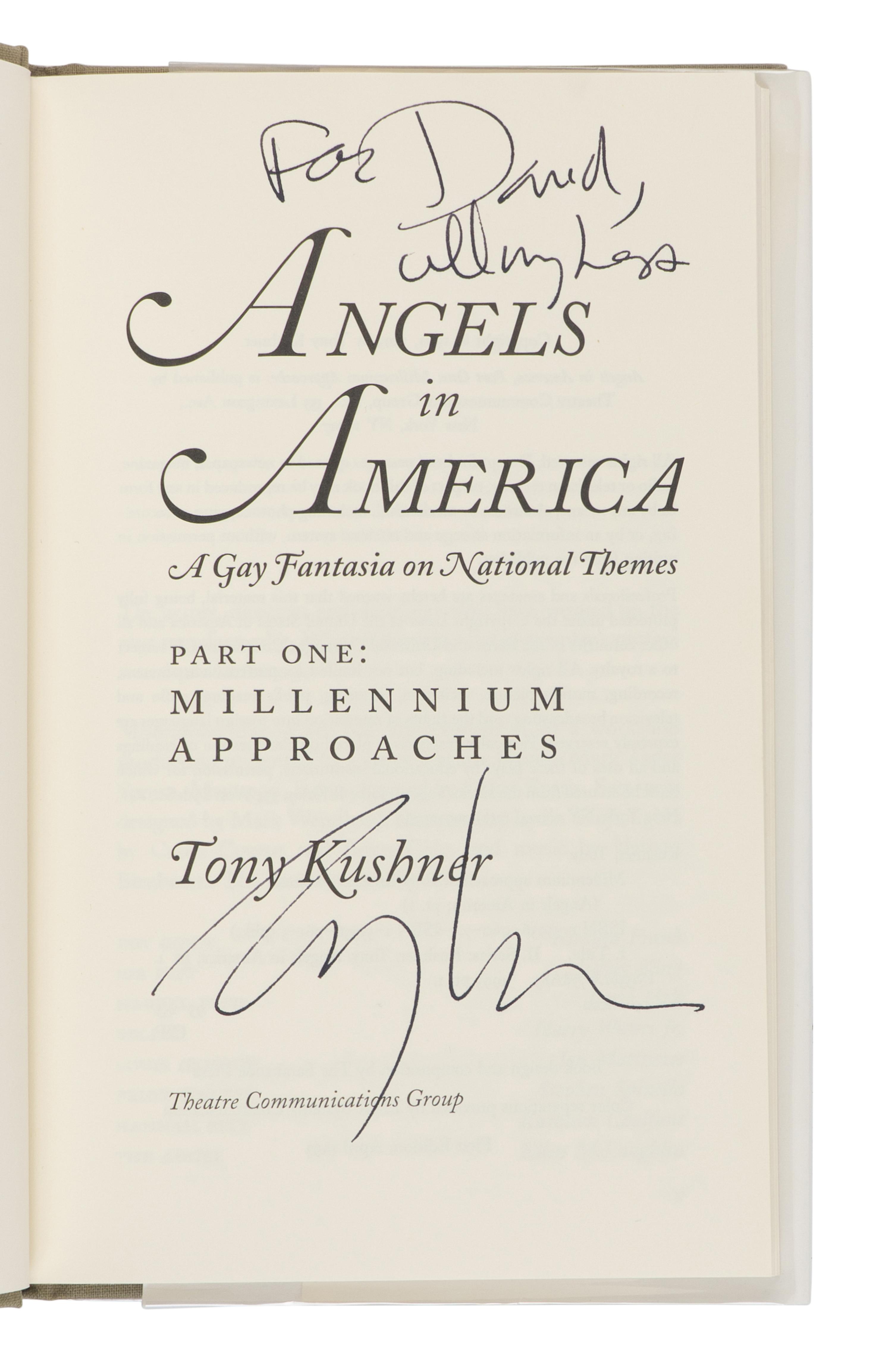 KUSHNER, Tony (b. 1956). Angels in America: Part One: Millennium Approaches [and] Part Two: Perestroika . New York: Theatre Communications Group, 1993-1994.